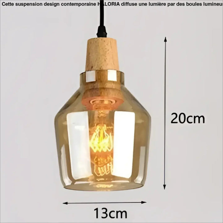 Suspension luminaire en verre fumé et bois design moderne élégant