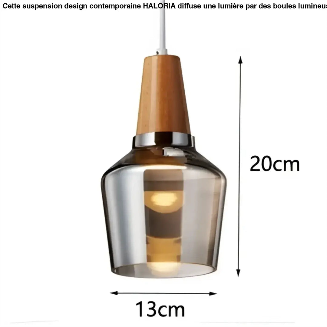 Suspension luminaire en verre fumé et bois design moderne élégant