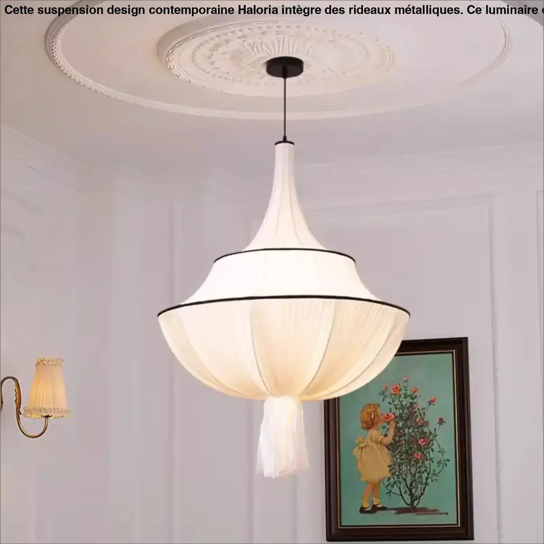 Suspension luminaire en tissu blanc design élégant décor blanc