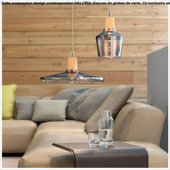 Suspension luminaire en verre effet bois au style scandinave