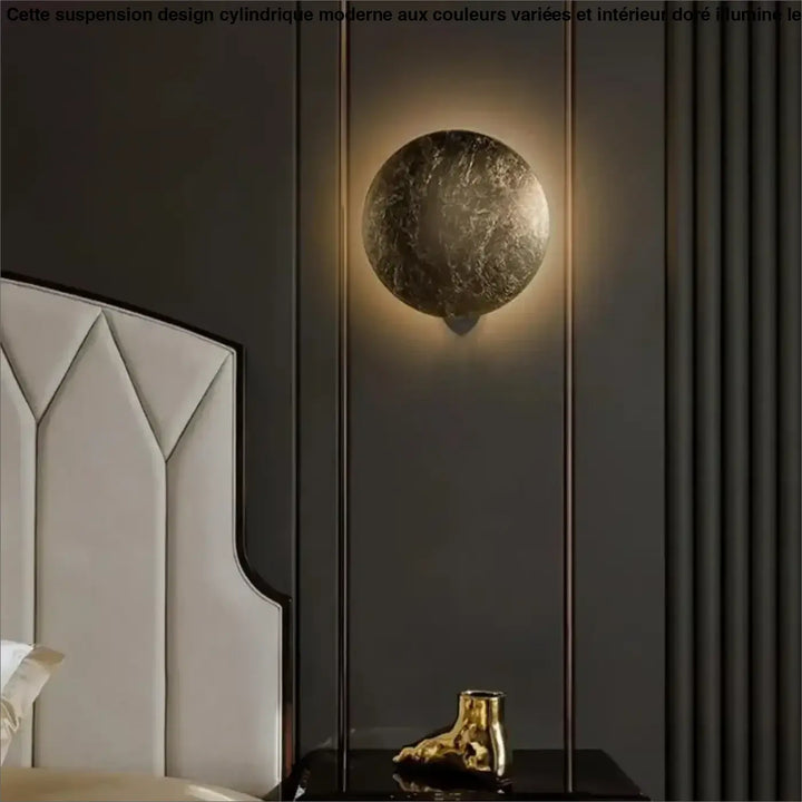 Applique murale ronde LED dorée design effet lune