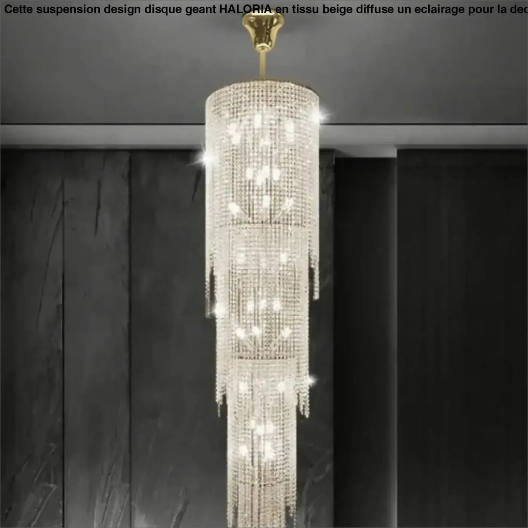 Suspension cristal longue verticale luxe éclairage led