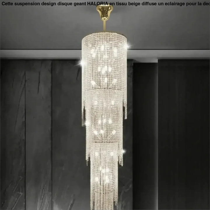Suspension cristal longue verticale luxe éclairage led