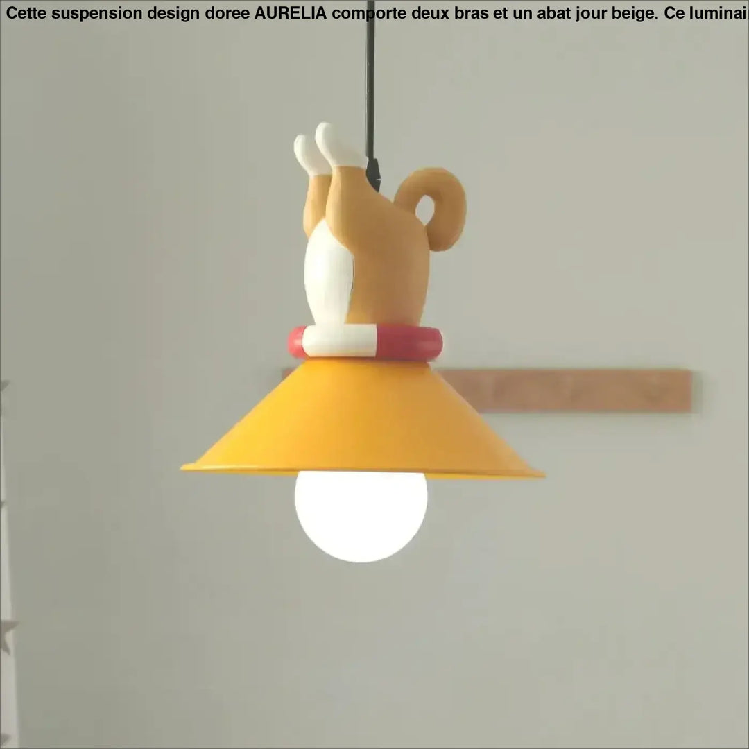 Suspension avec petits chiots décoratifs lampe jaune et blanc