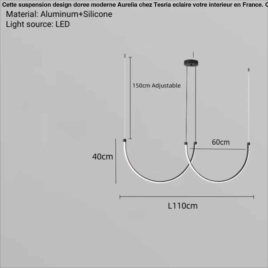 Suspension design doree moderne en aluminium et silicone avec deux bras courbés élégants pour un éclairage suspendu