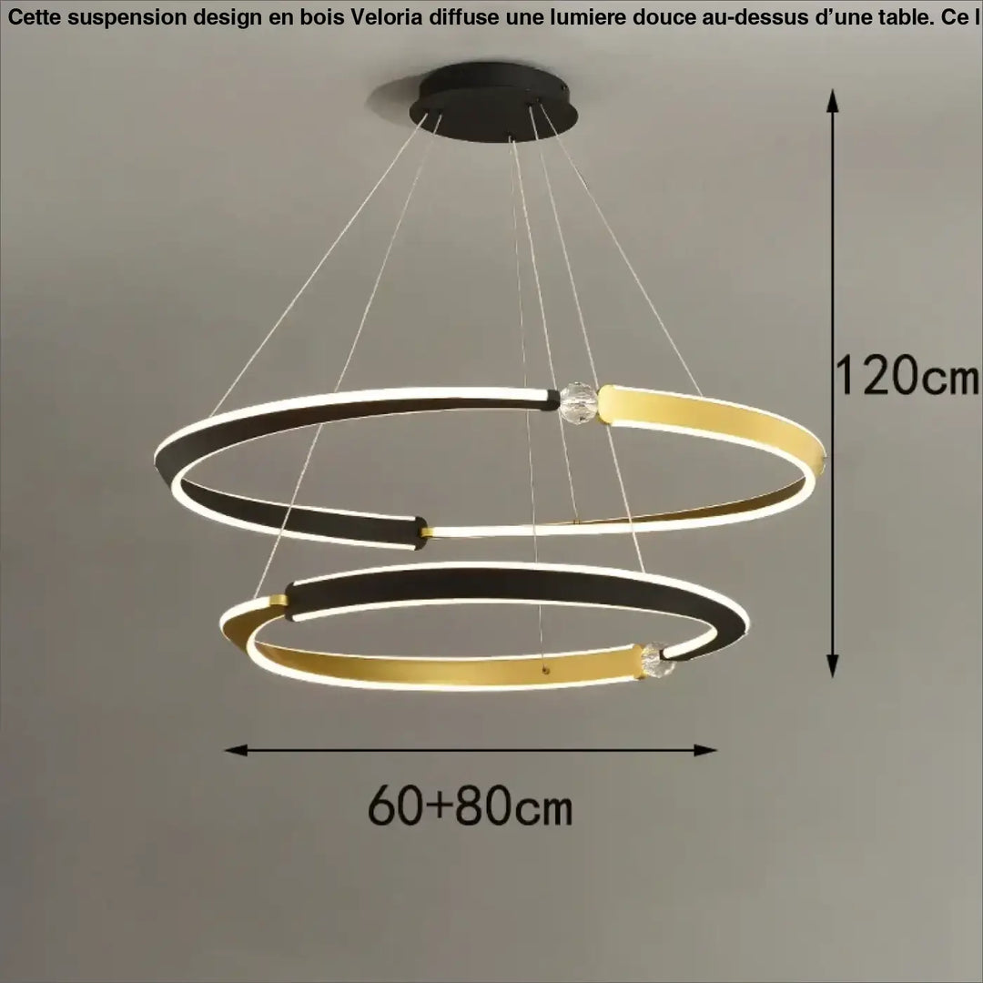 Suspension luminaire led en anneaux dorés design chic