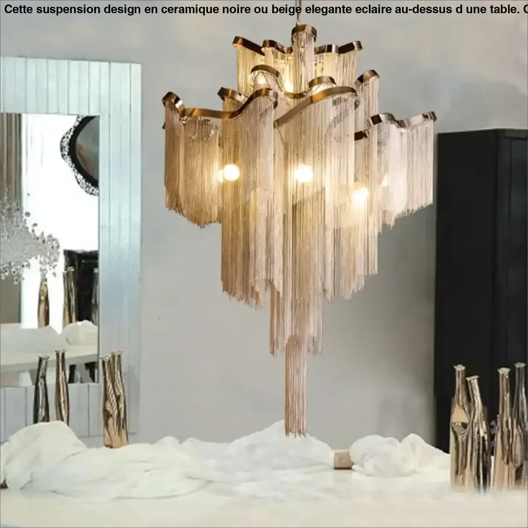 Suspension luminaire cascade chaînettes métalliques style art déco
