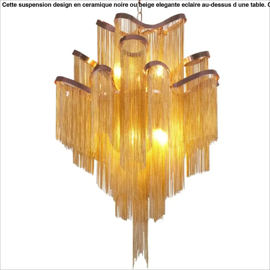 Suspension luminaire cascade chaînettes métalliques style art déco