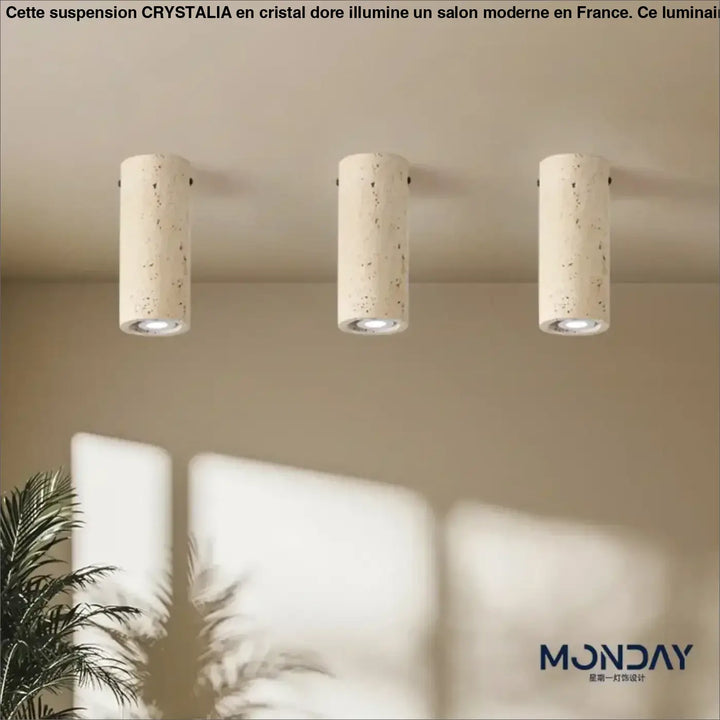 Plafonnier tube élancé effet pierre naturelle élégant
