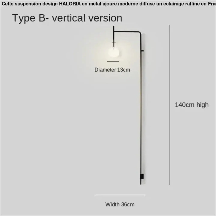 Suspension design en metal ajoure moderne avec lampe murale verticale noire et ampoule en verre dépoli 13cm