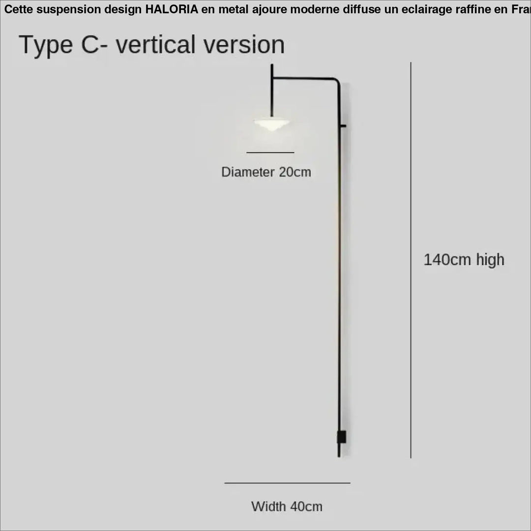 Lampadaire mural en métal ajouré moderne noir avec design suspension et abat-jour de 20 cm de diamètre