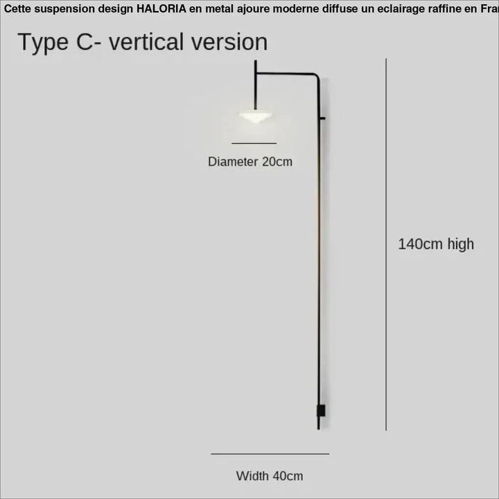 Lampadaire mural en métal ajouré moderne noir avec design suspension et abat-jour de 20 cm de diamètre