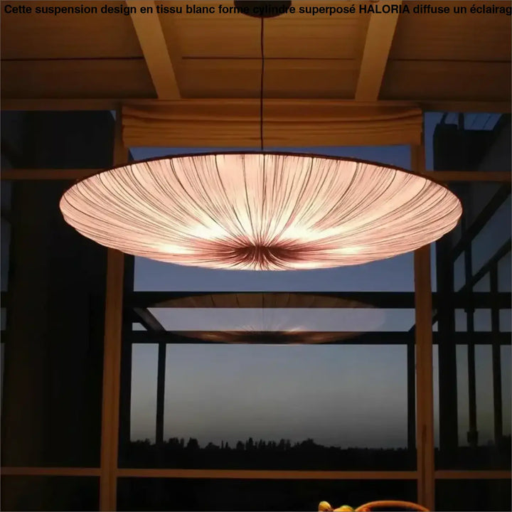 Suspension Design Disque Géant En Tissu Beige Lumineux Élégant