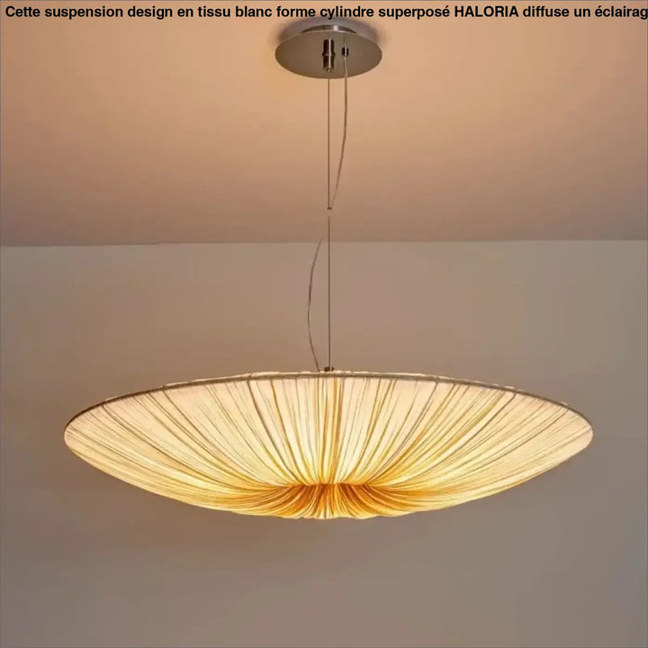 Suspension Design Disque Géant En Tissu Beige Lumineux Élégant