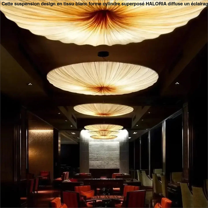 Suspension Design Disque Géant En Tissu Beige Lumineux Élégant