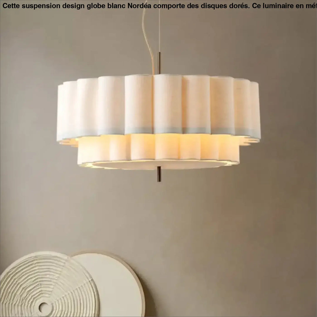 Suspension Luminaire Moderne En Tissu Plissé Beige Élégant