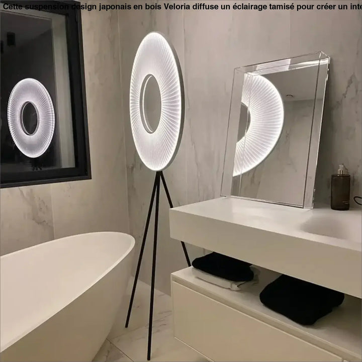 Lampadaire design circulaire sur trépied lumineux moderne