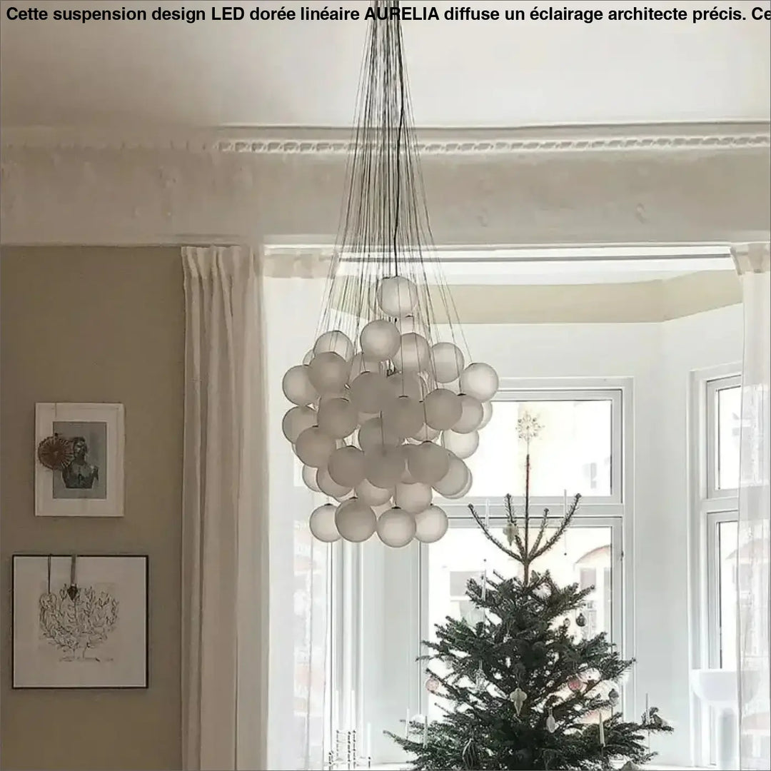 Suspension contemporaine en globes de verre blanc gris