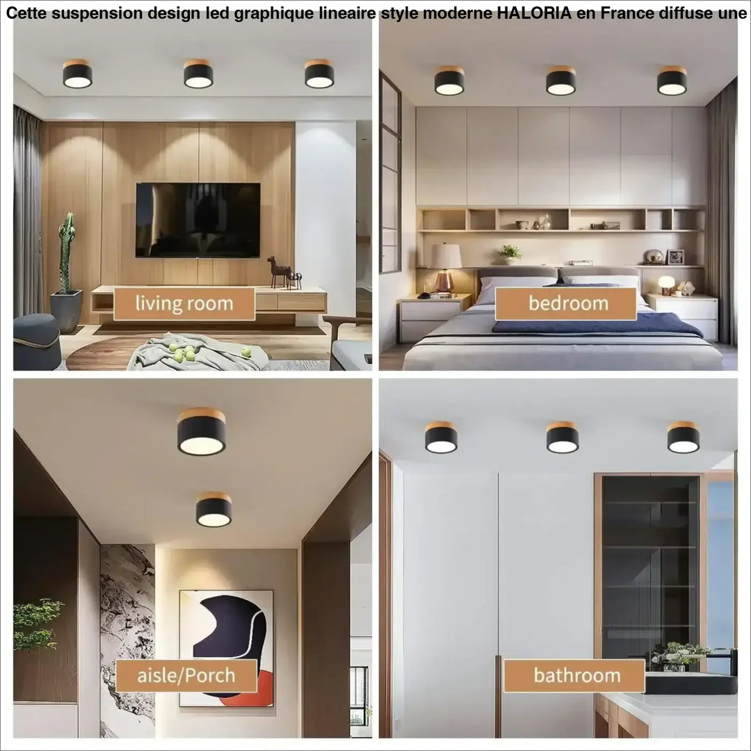 Luminaire plafonnier noir et bois design moderne au style épuré