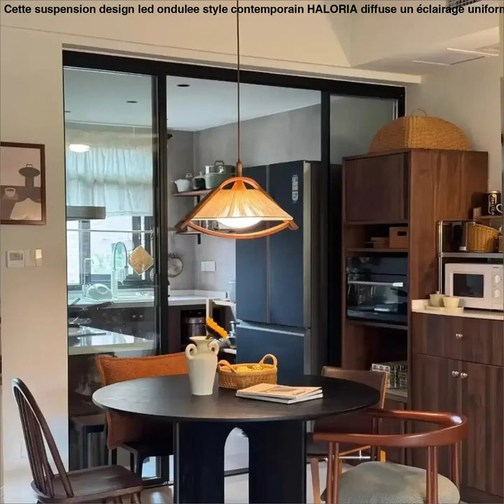Suspension luminaire en bois et tissu design vintage authentique