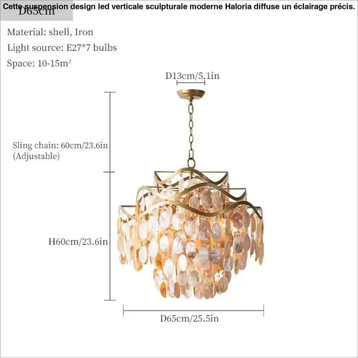Suspension luminaire en coque naturelle finition dorée