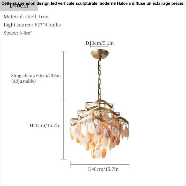 Suspension luminaire en coque naturelle finition dorée