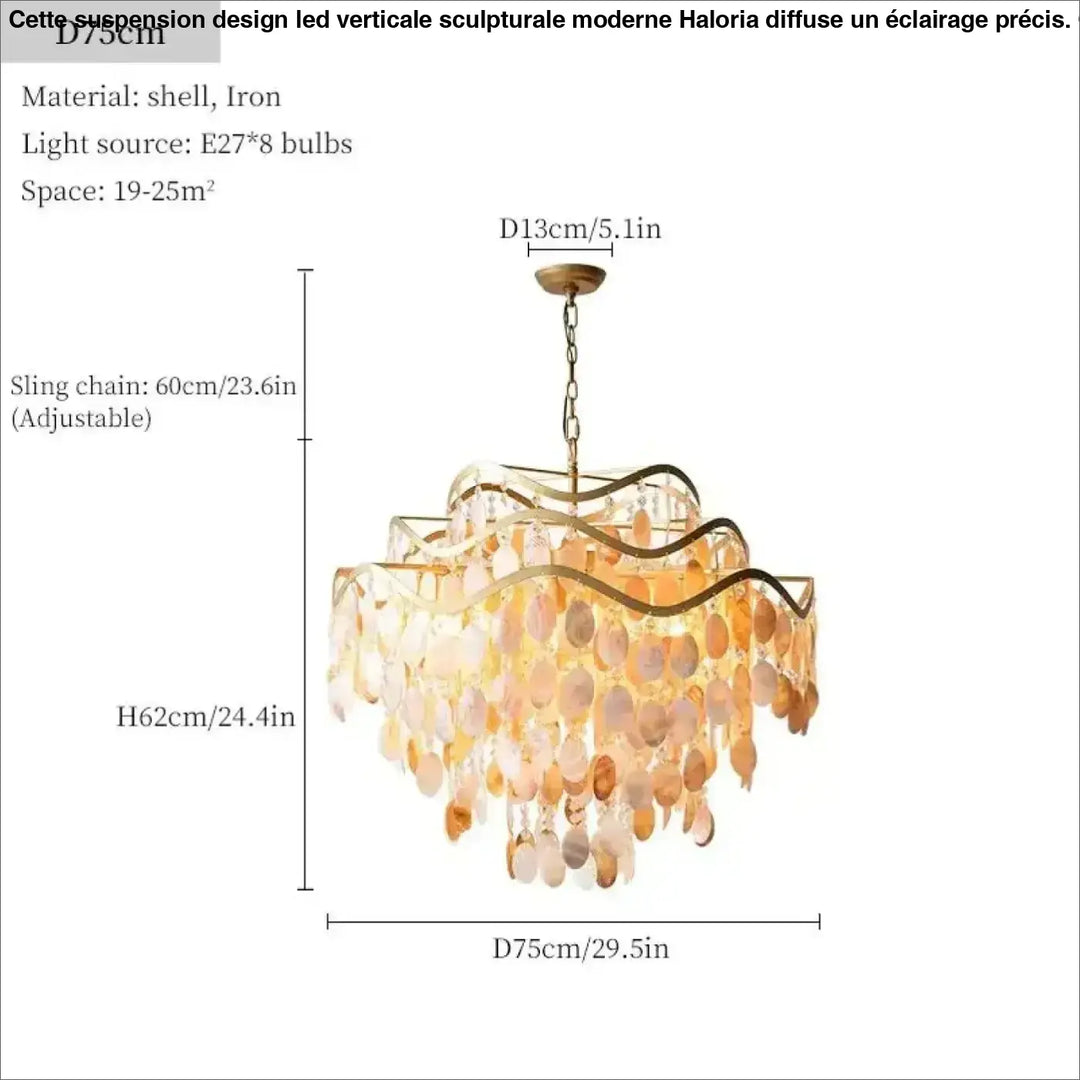 Suspension luminaire en coque naturelle finition dorée