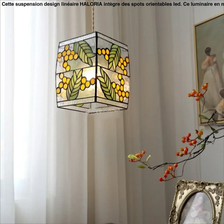 Suspension luminaire vitrail art déco motifs naturels raffiné
