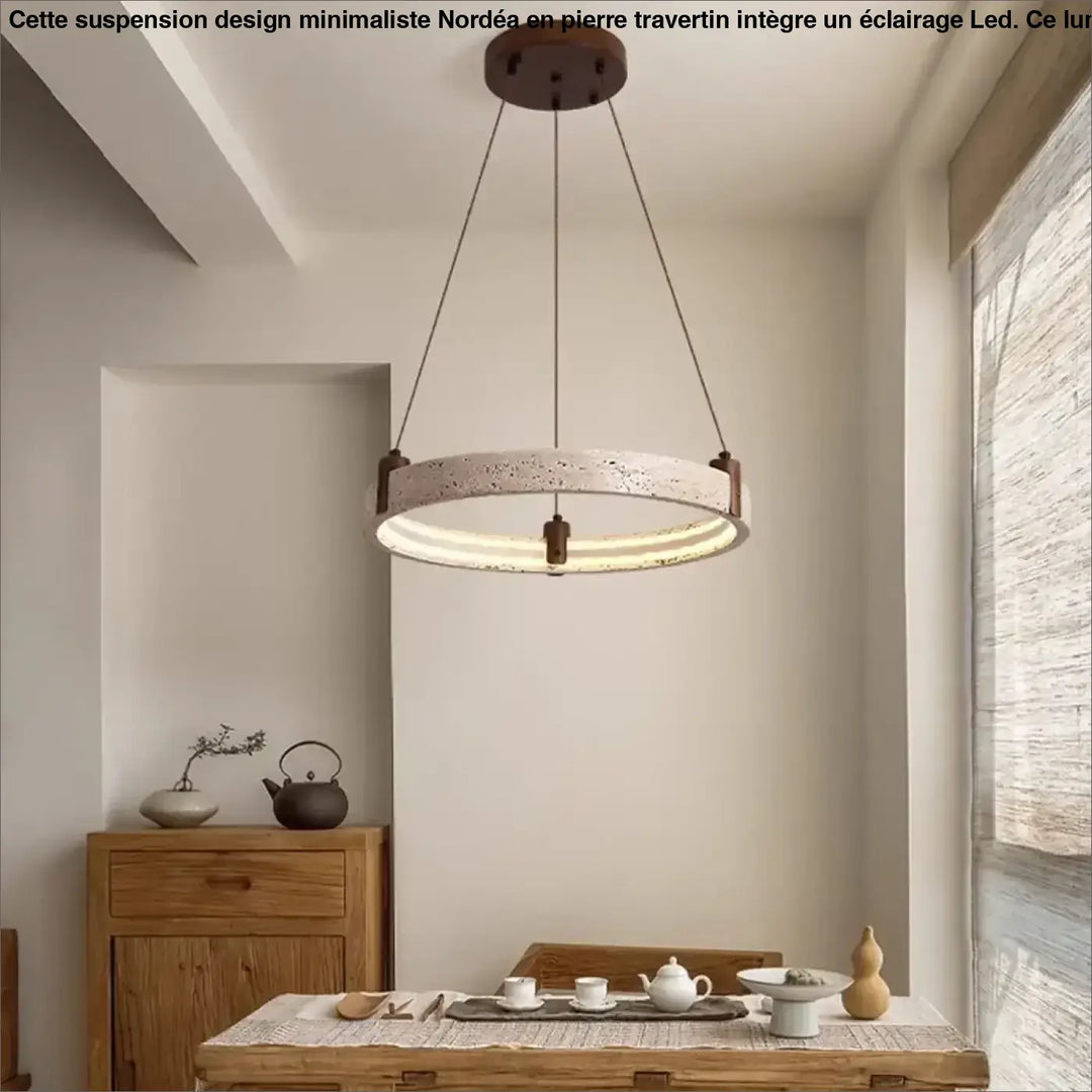 Suspension led moderne en pierre jaune et verre opalin