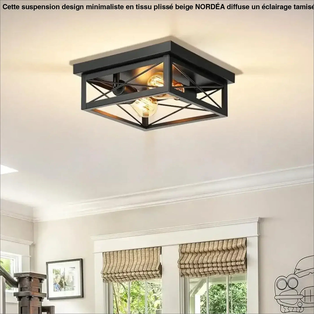 Plafonnier design industriel noir carré en métal style chic