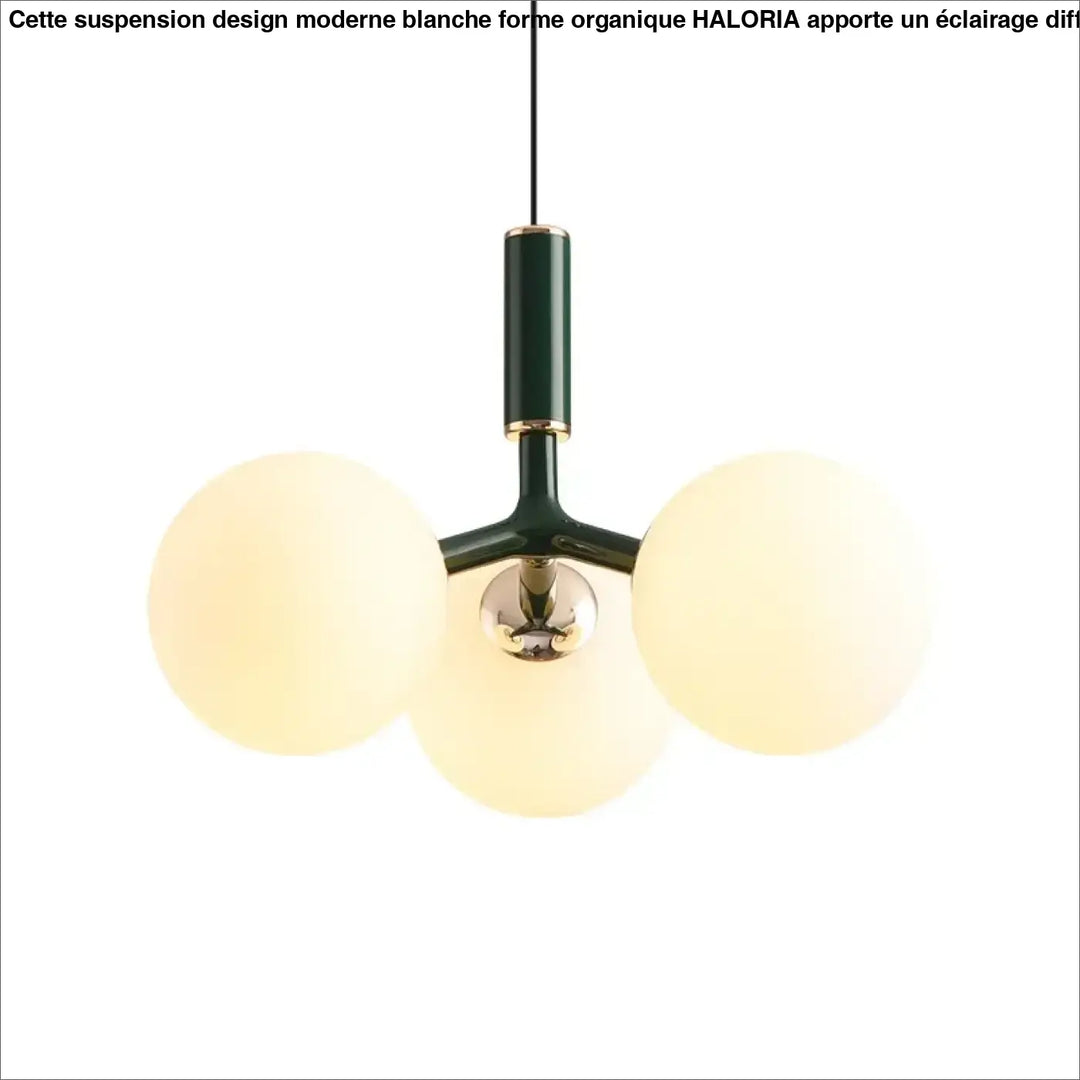 Suspension design moderne avec trois globes en verre opalin