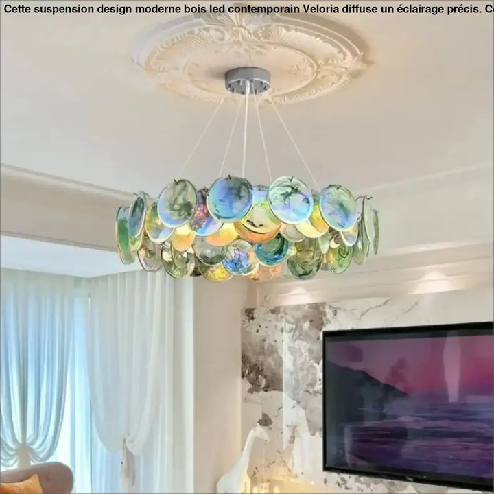 Suspension artistique en verre vert et rose élégant