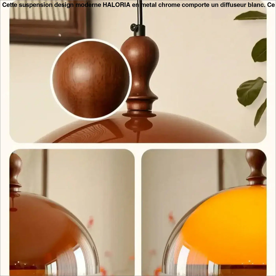 Suspension Dôme Rétro Orange Et Bois Style Vintage Charme