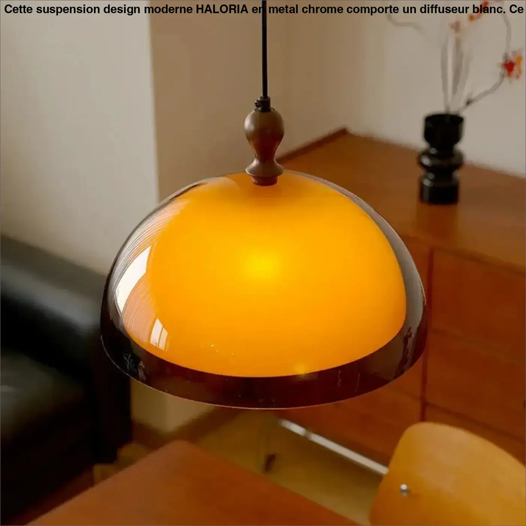 Suspension Dôme Rétro Orange Et Bois Style Vintage Charme