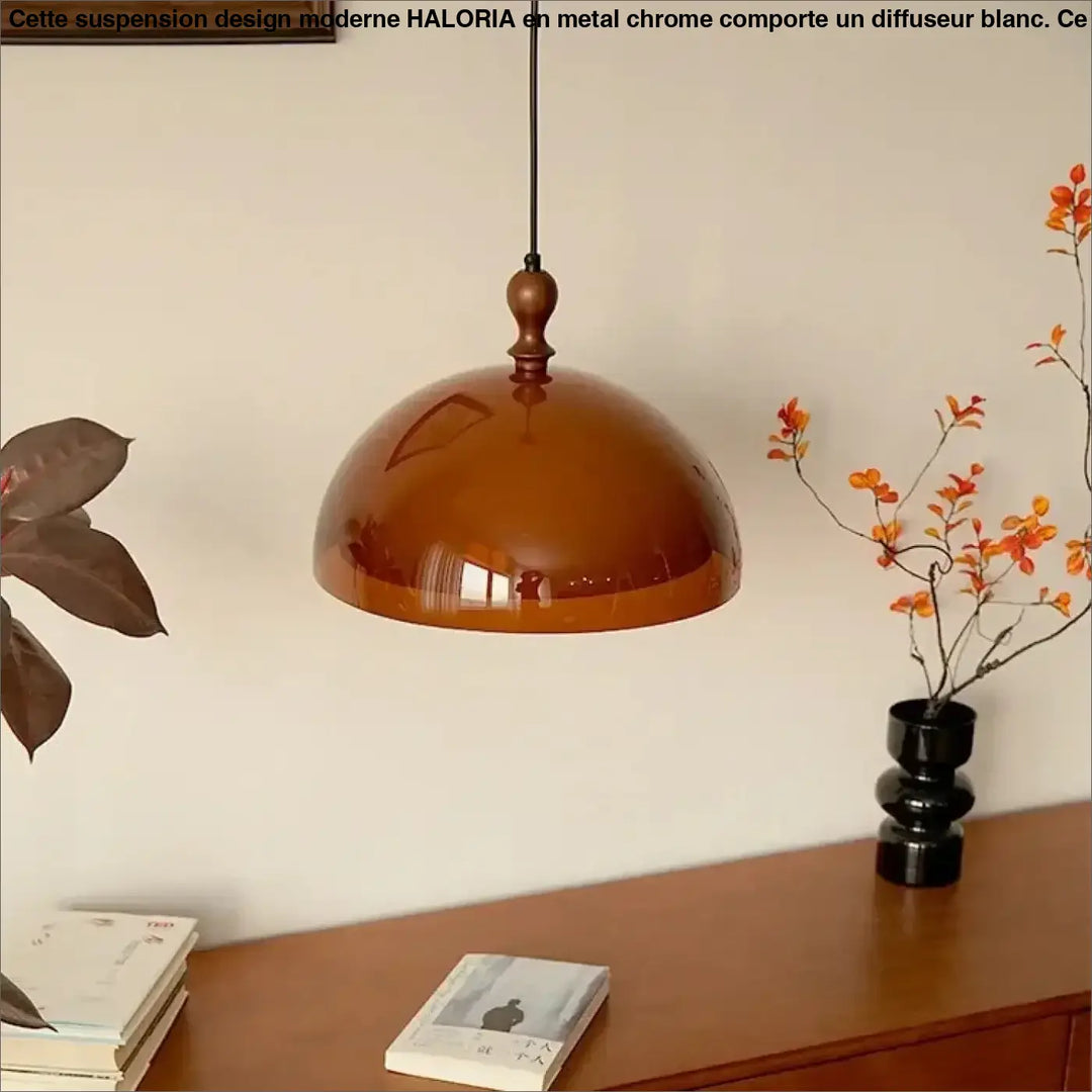 Suspension Dôme Rétro Orange Et Bois Style Vintage Charme