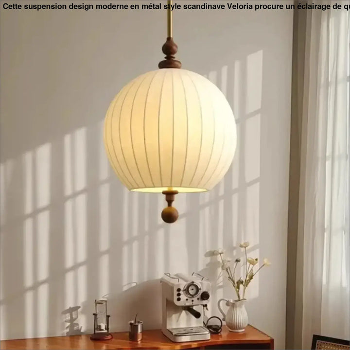 Suspension design en tissu et bois naturel blanc chic