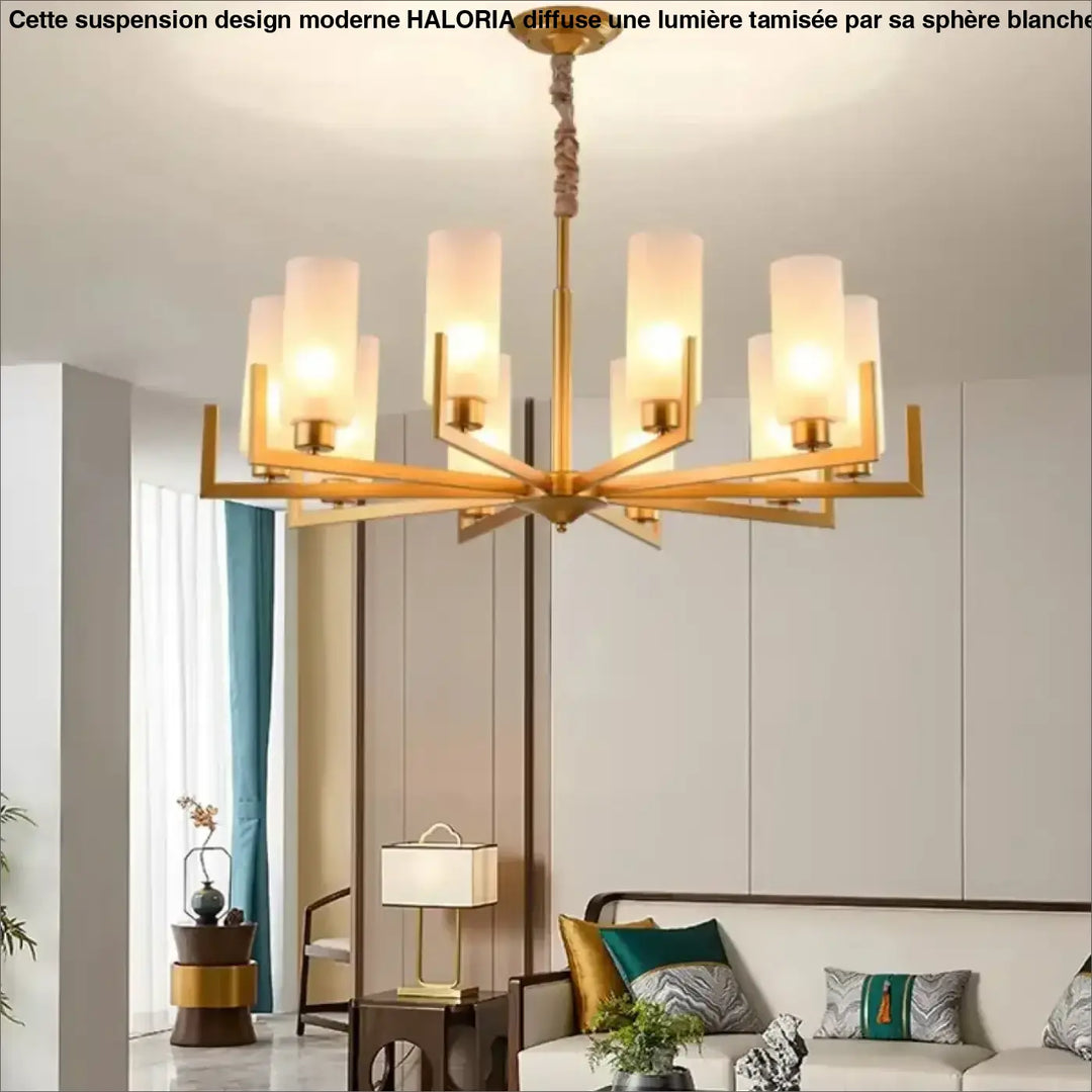 Suspension Lustre Contemporain Noir Doré Et Abat Jour Verre Chic