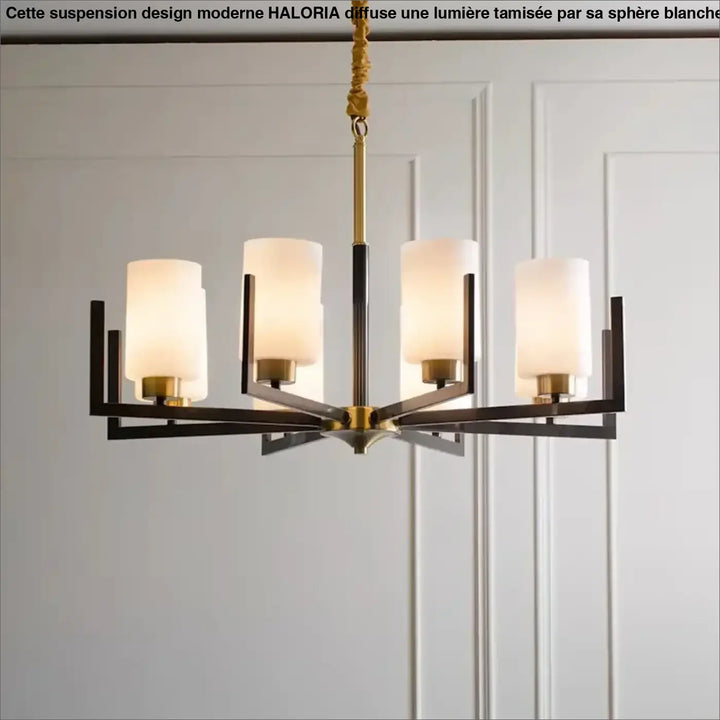 Suspension Lustre Contemporain Noir Doré Et Abat Jour Verre Chic