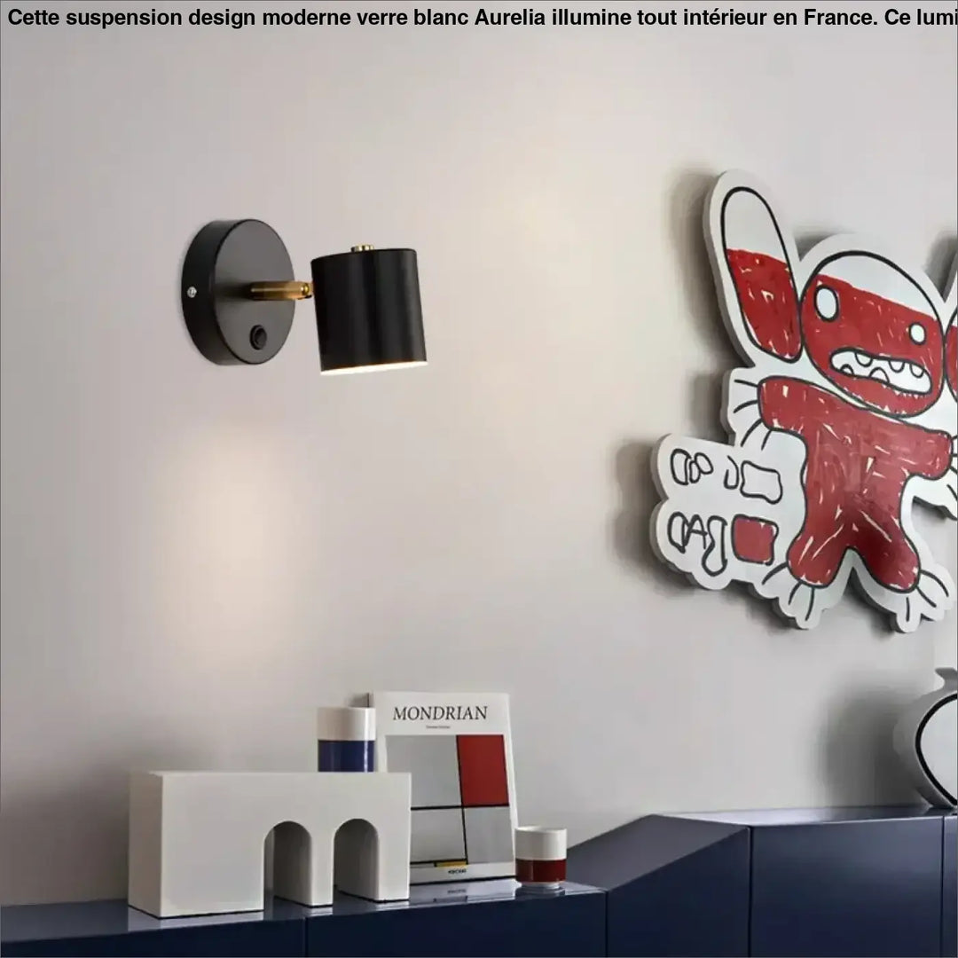 Applique Murale Cylindre Orientable Design Noir Et Doré