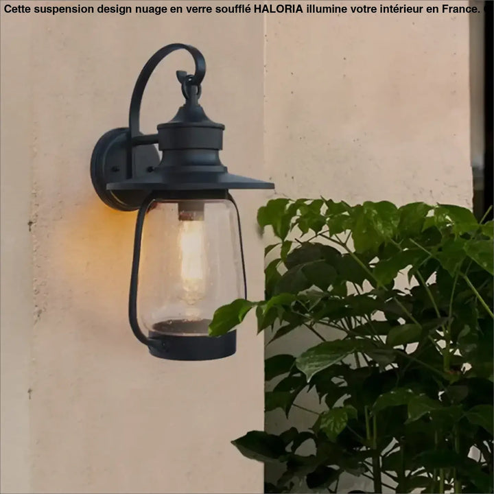 Luminaire Extérieure Métal Noir Et Verre Bullé Élégante