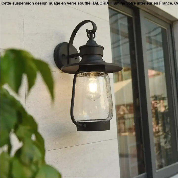 Luminaire Extérieure Métal Noir Et Verre Bullé Élégante