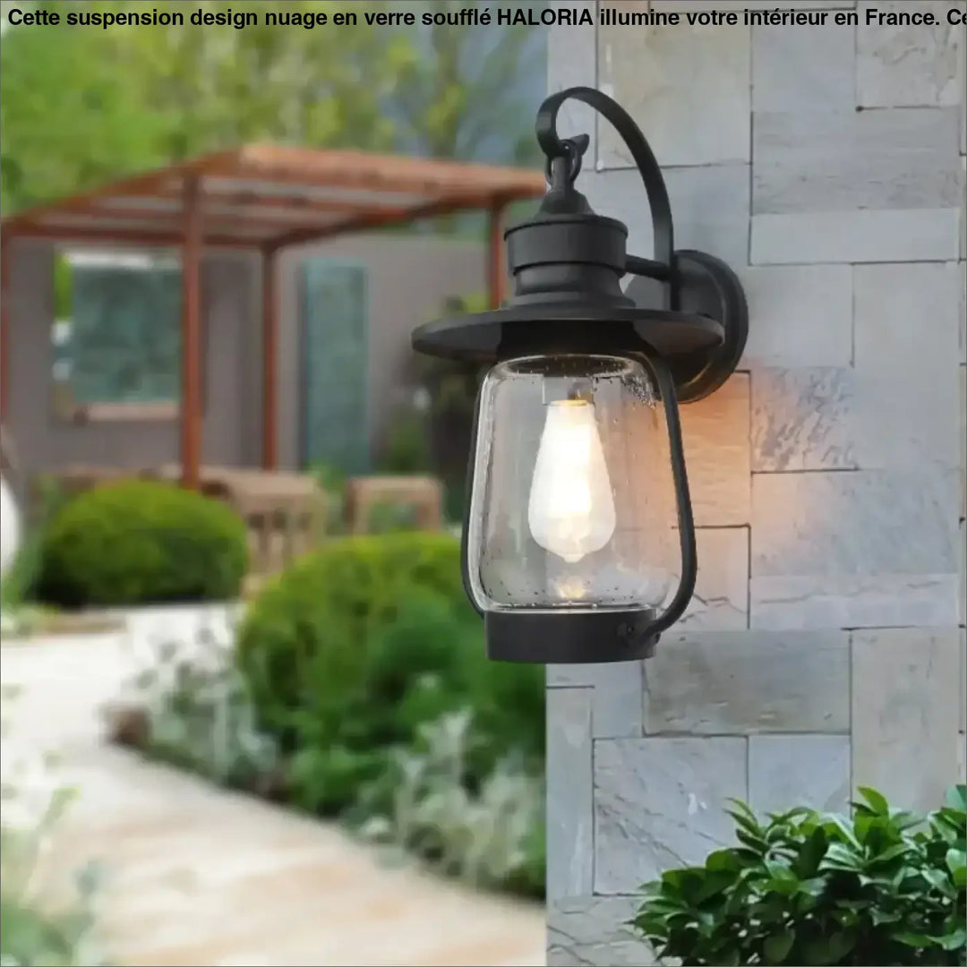 Luminaire Extérieure Métal Noir Et Verre Bullé Élégante