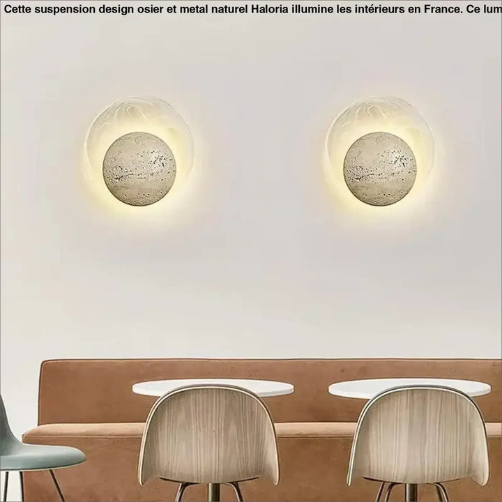 Applique murale design ronde en pierre avec éclairage led doux

