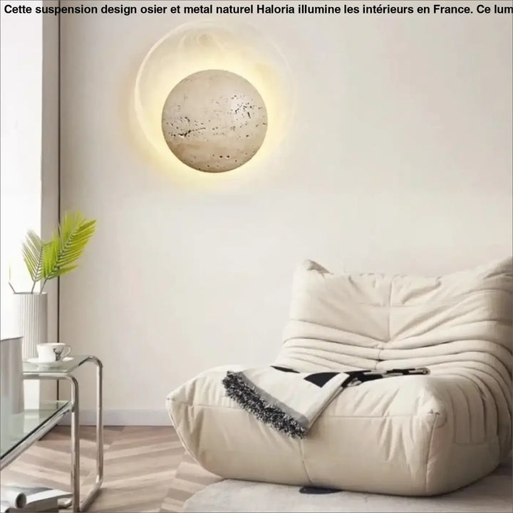 Applique murale design ronde en pierre avec éclairage led doux

