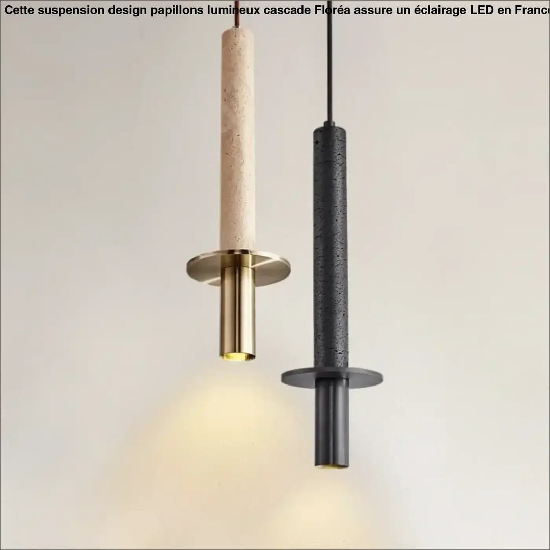 Suspension design moderne avec tige en métal et abat-jour cylindrique

