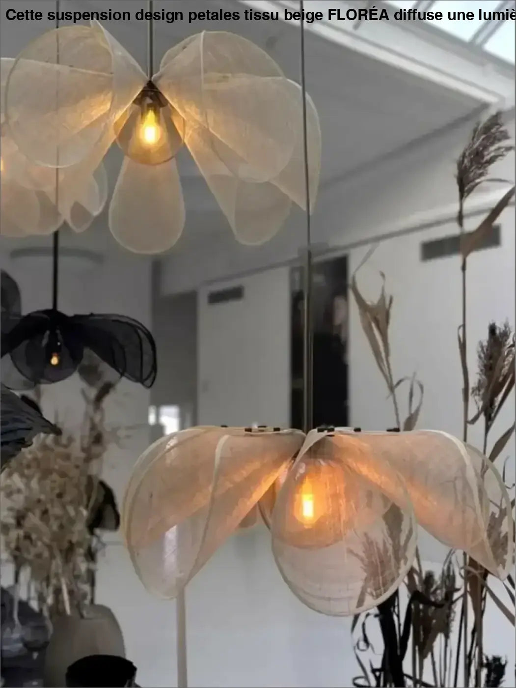 Suspension Design Pétales Tissu Beige Style Naturel Chic

