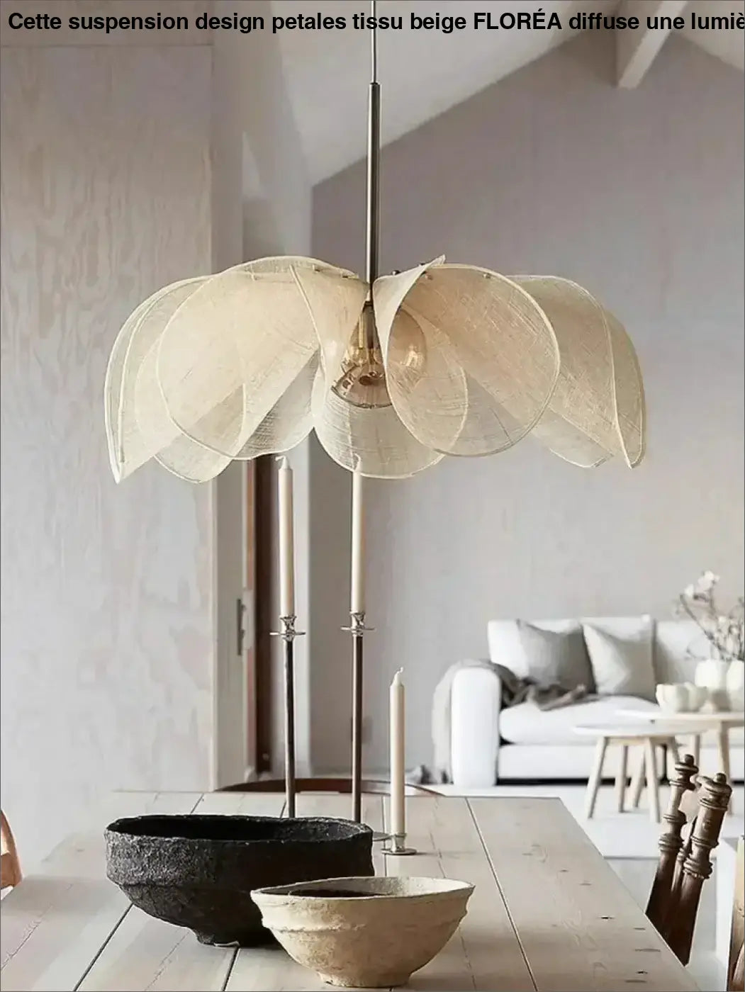 Suspension Design Pétales Tissu Beige Style Naturel Chic

