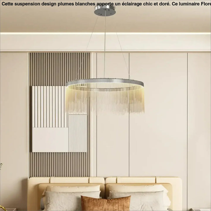 Suspension luminaire cercle avec chaînettes brillantes argentées