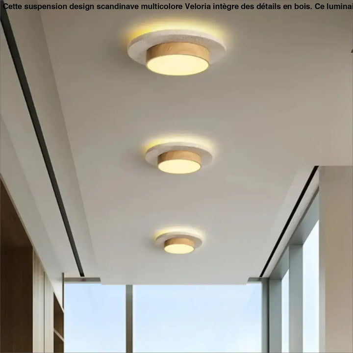 Plafonnier led moderne en bois de noyer et pierre