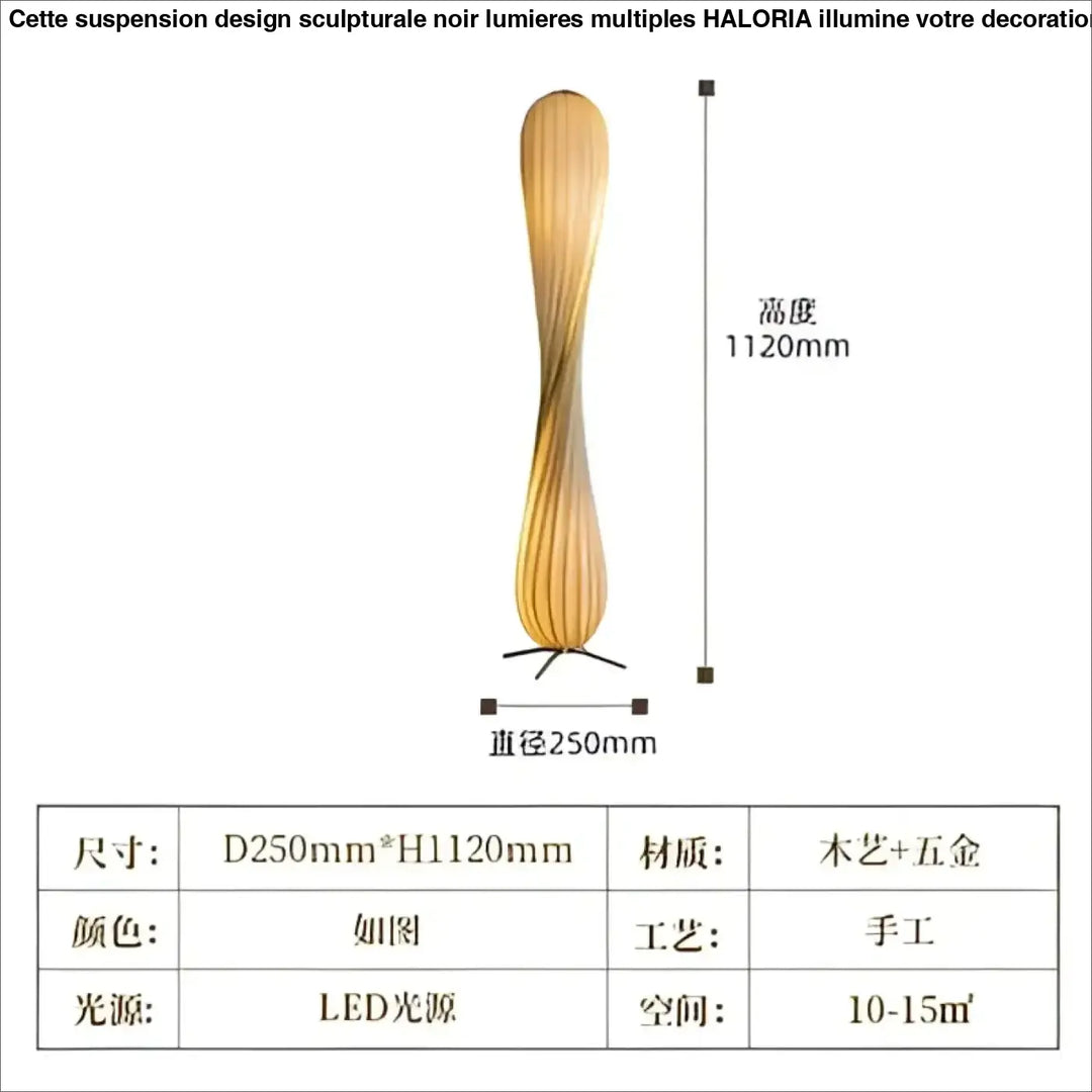 Lampadaire japonais design en bois torsadé style naturel